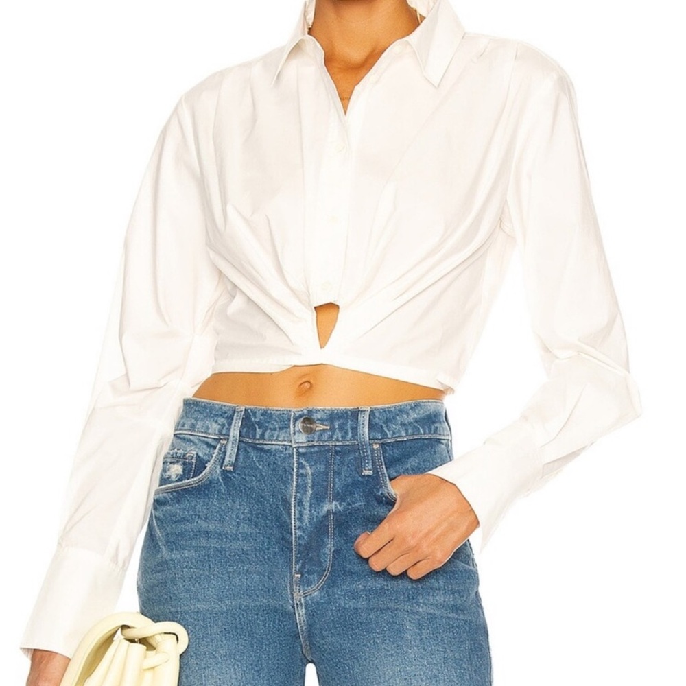 FRAME Wrap Tie Shirt Poplin Crop Blanc Size Small